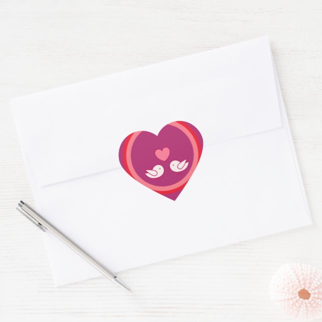 Sticker Cœur Conception d'oiseau mignon et d'amour de cœur (Enveloppe)
