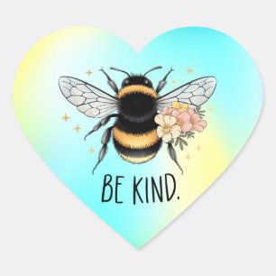 Sticker Cœur Conception Florale Mignonne Abeille Soyez Gentil I