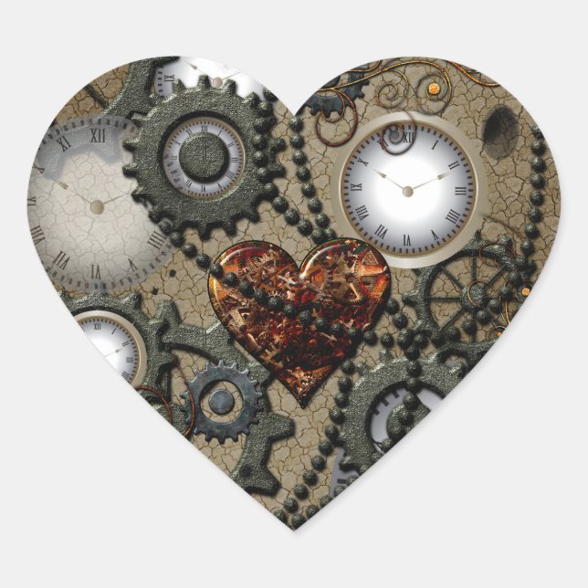 Sticker Cœur Conception mécanique Abstraite (Devant)