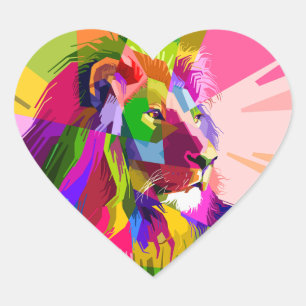 Sticker Cœur Conception Pop Art Prismatique Colorée Lion-62501