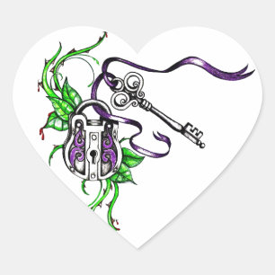 Sticker Cœur Conception vintage de clé et verrou violet