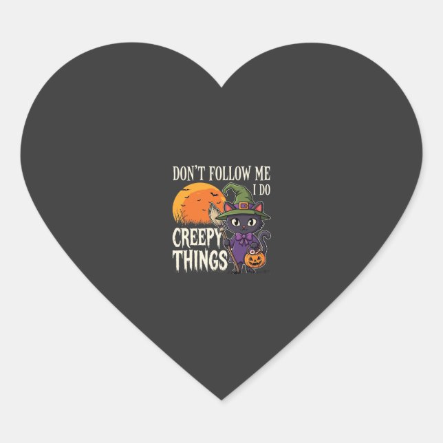 Sticker Cœur Conceptions de chat de sorcière d'Halloween de cho (Devant)