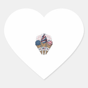 Sticker Cœur Cônes de glace patriotiques vintage 4 juillet S
