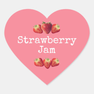 Sticker Cœur Confiture de fraises maison rustique rose