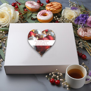 Sticker Cœur Cookies de Noël Parties scintillant d'argent rouge