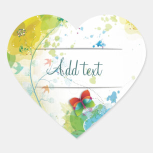 Sticker Cœur Cool belle tendance fleurs éclaboussures papillon