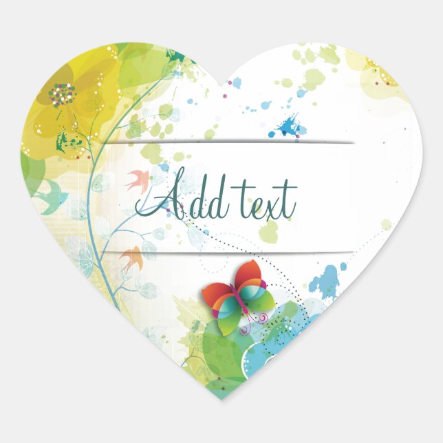 Sticker Cœur Cool belle tendance fleurs éclaboussures papillon (Devant)