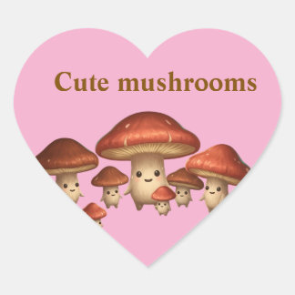 Sticker Cœur "Copain Champignon Heureux – Design Mignon Minimal