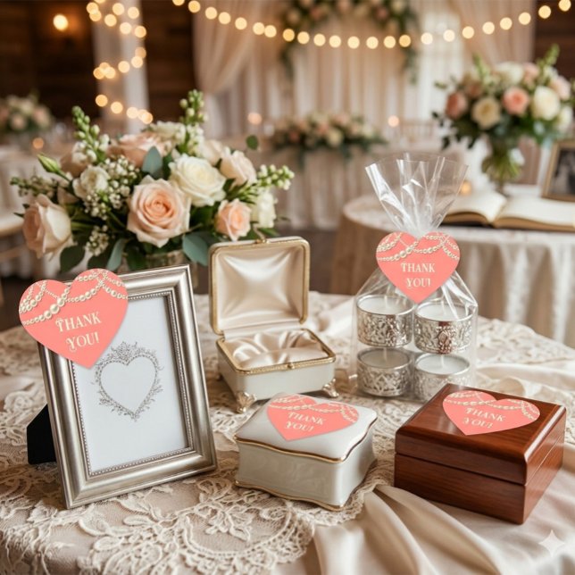 Sticker Cœur Corail et Perles Cœur Personnalisé Merci (Créateur téléchargé)