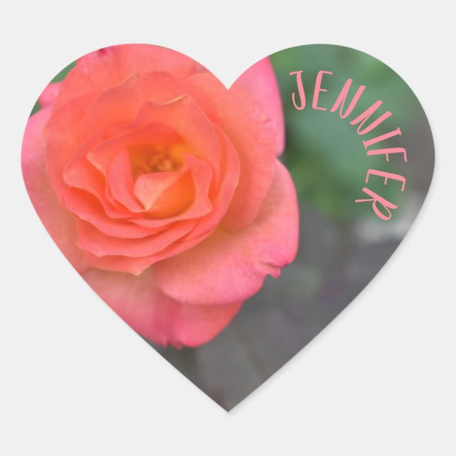 Sticker Cœur Corail rose personnalisé Rose Fleur Jardin Floral (Devant)