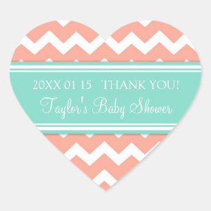 Sticker Cœur Coral Aqua Chevron Baby shower Favoriser les autoc