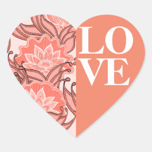 Sticker Cœur Coral coloré Boho Floral AMOUR
