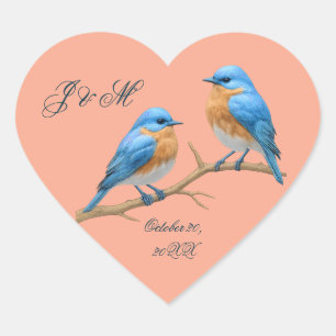 Sticker Cœur Coral doux Lovebirds Romantique Bluebirds Mariage