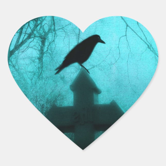 Sticker Cœur Corbeau bleu nuit (Devant)