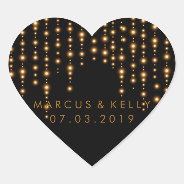 Sticker Cœur Cordes lumineuses or | MARIAGE (Devant)