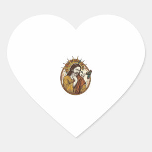 Sticker Cœur Cordon d'écouteur de Jésus coincé par la poignée d