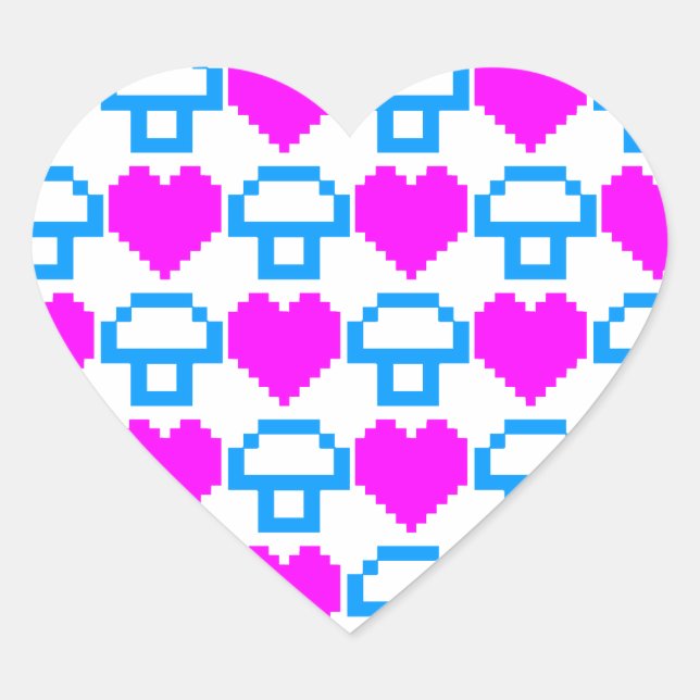 Sticker Cœur Corey Tiger Champignons Cœurs 8 bits 80s (Devant)