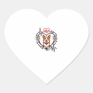 Sticker Cœur Corgi Chien Cœur Battement de cœur Ekg Nœud papill