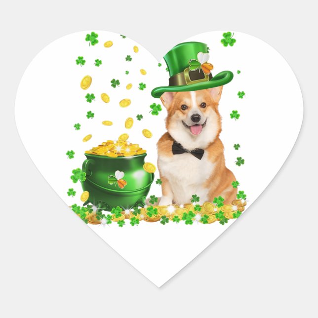 Sticker Cœur Corgi Chien Joyeux St. Patricks Day (Devant)