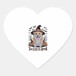 Sticker Cœur Corgi d'Halloween mignonne en Casquette de sorcièr