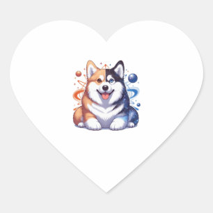 Sticker Cœur Corgi Et Husky Sur L'Espace Yin Et Yang Essentiel