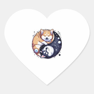 Sticker Cœur Corgi Et Husky Sur L'Espace Yin Et Yang Essentiel