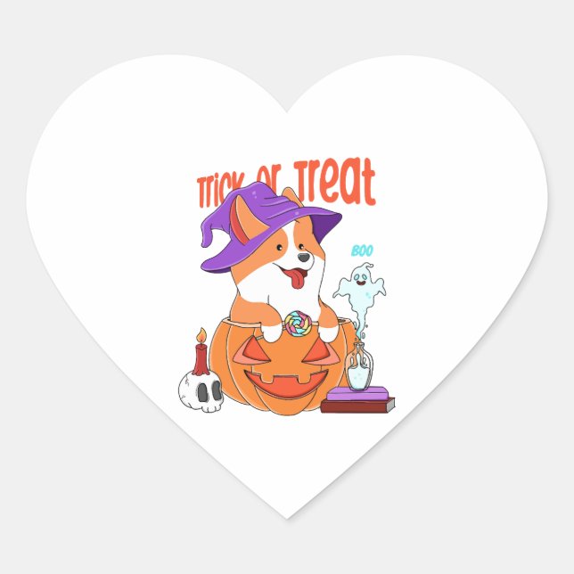 Sticker Cœur Corgi Halloween (Devant)