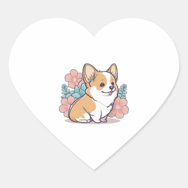 Sticker Cœur corgi mignon (Devant)