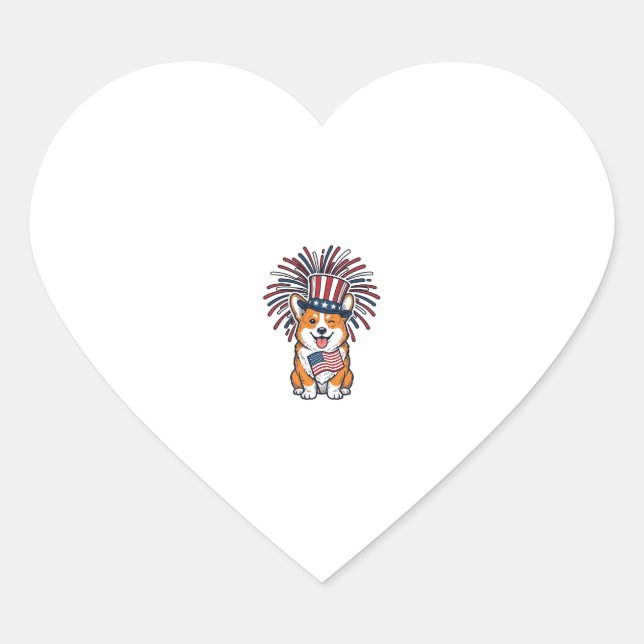 Sticker Cœur Corgi patriote Feu d'artifice Chien Conception vec (Devant)