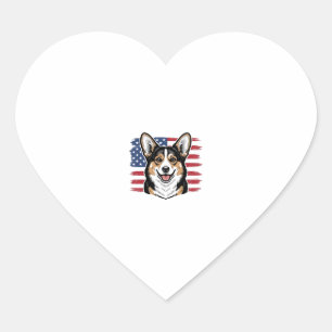 Sticker Cœur Corgi patriotique drapeau américain vecteur vintag