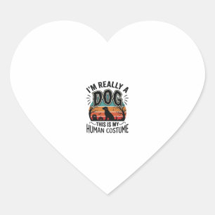 Sticker Cœur Costume Humain Chien Drôle Halloween Vintage Chien
