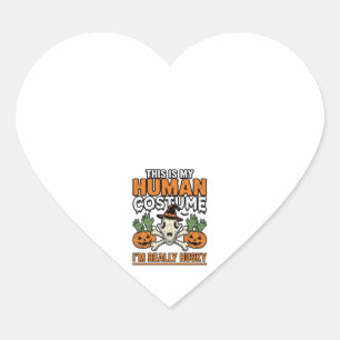 Sticker Cœur Costume Humain Husky Drôle T-Shirt Halloween Chien