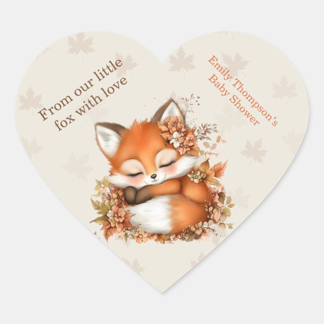 Sticker Cœur Cosy Renard d'automne Baby shower Cosy Woodland Pa (Devant)