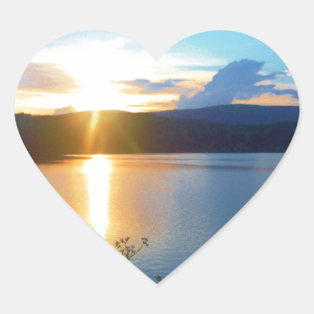 Sticker Cœur Coucher de soleil bleu sur le lac (Devant)