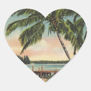 Sticker Cœur Coucher de soleil de brise tropicale vintage de co