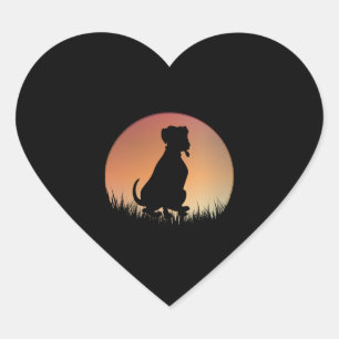 Sticker Cœur Coucher de soleil silhouette de chien