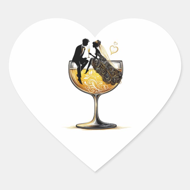 Sticker Cœur Couple au Champagne (Devant)