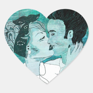 Sticker Cœur Couple de baiser rétro