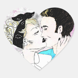 Sticker Cœur Couple de baiser rétro