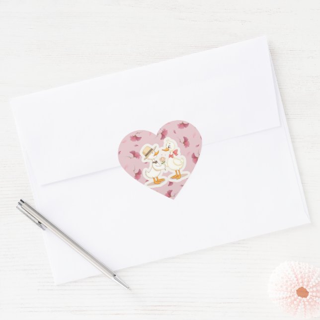 Sticker Cœur Couple de canards romantiques (Enveloppe)