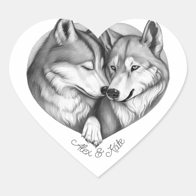 Sticker Cœur Couple de loups (Devant)