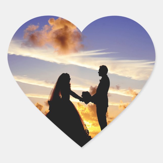 Sticker Cœur Couple Mariage coucher de soleil (Devant)