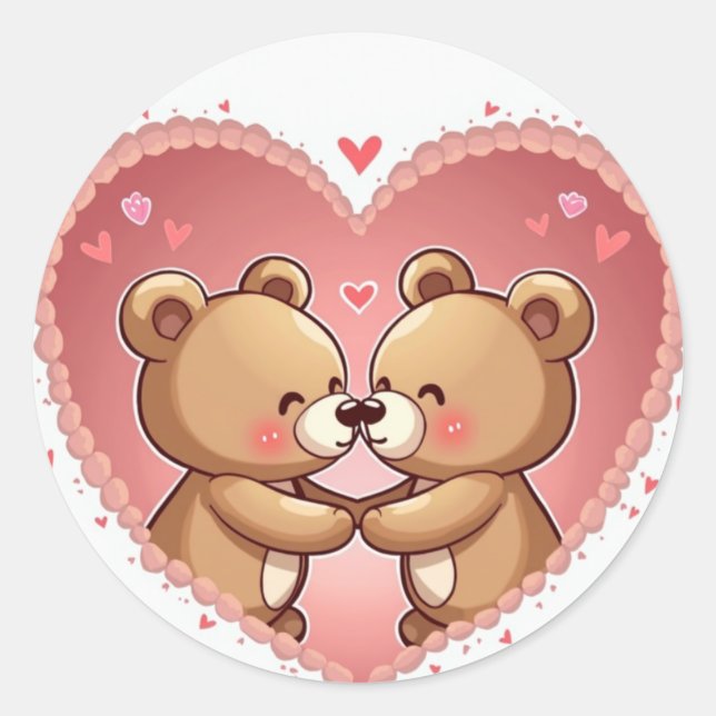 Sticker Coeur Couple Ours Romantique (Devant)