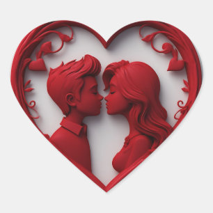 Sticker Cœur Couple s'étreignant à l'intérieur d'un grand cœur 