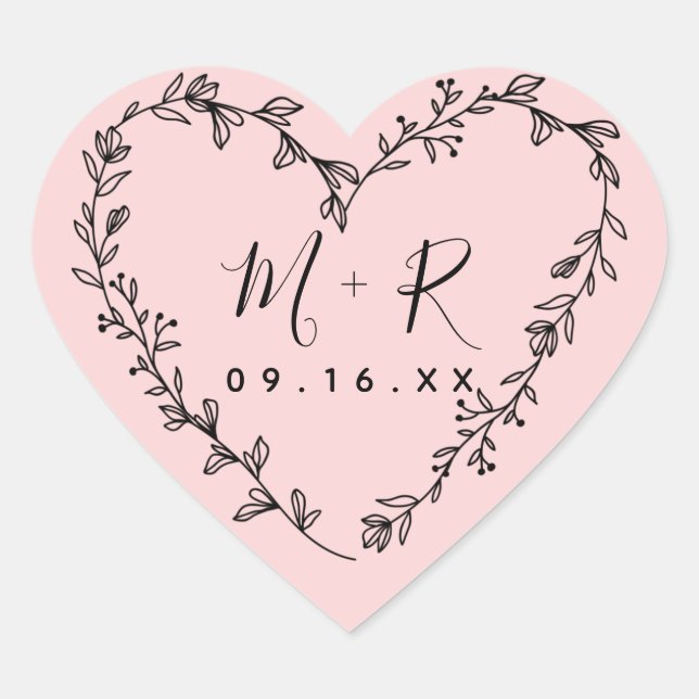 Sticker Cœur Couronne de cœur florale avec initiales (Devant)