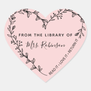 Sticker Cœur Couronne de cœur florale Bibliothèque Rose