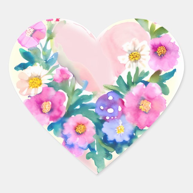 Sticker Cœur Couronne de coeur florale | Pastel Aquarelle rose (Devant)