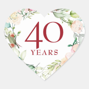 Sticker Cœur Couronne de roses d'été sucrées Rubis Anniversaire