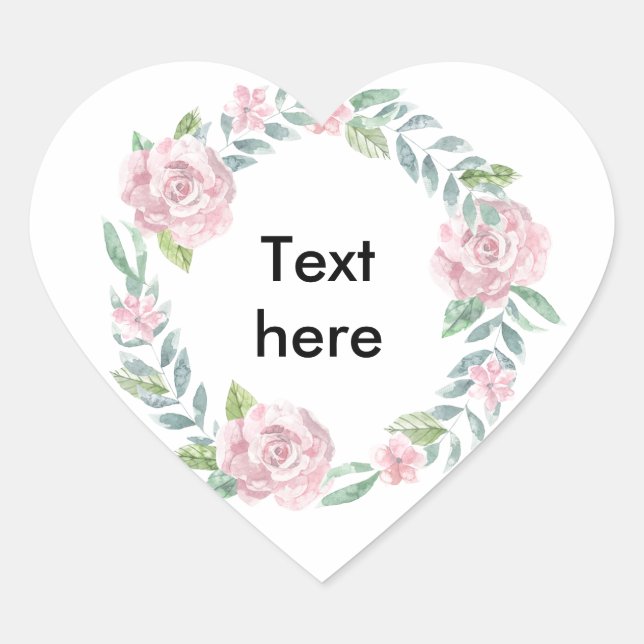 Sticker Cœur Couronne rose pastel pour customiser avec un nom (Devant)