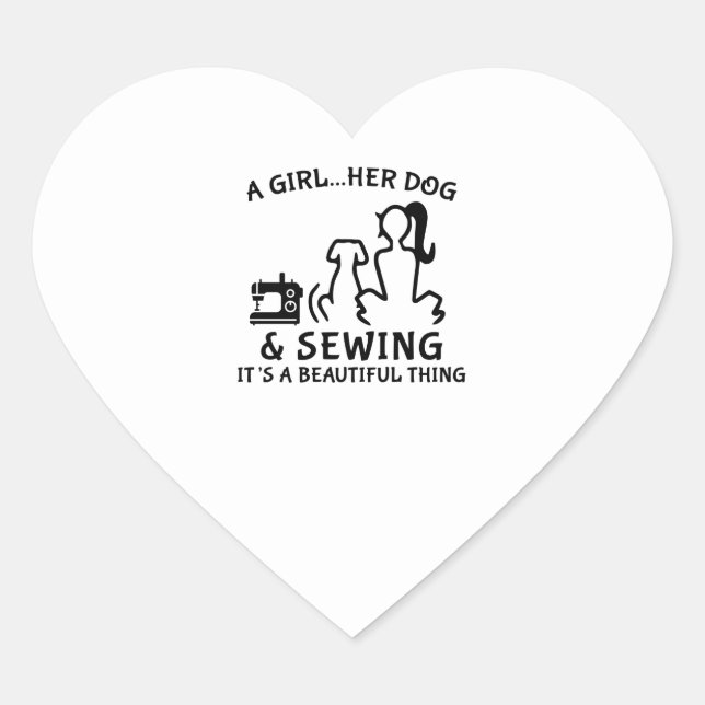 Sticker Cœur Couture | Une Fille Son Chien & Coudre (Devant)